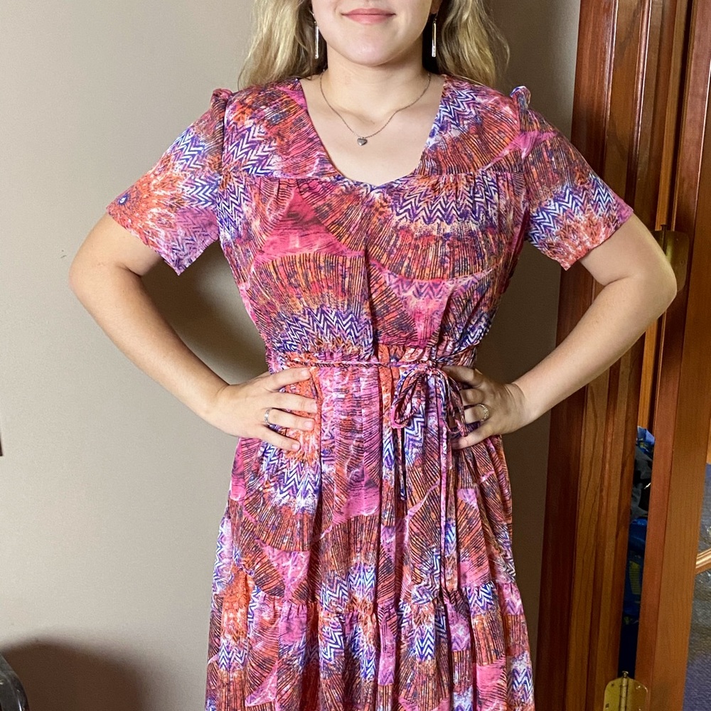 See u Soon patterned dress ruffle side ties